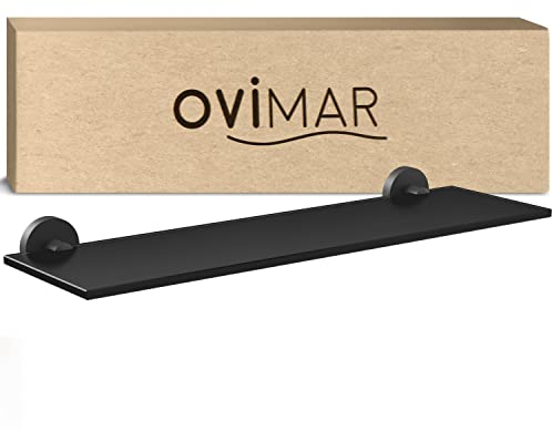 ovimar Badablage Flakstadoy | Edelstahl | schwarz matt | Glasablage zum Bohren | schwarz matt | hängend im Bad oder in der Küche | zur Ablage oder als kleines Regal für Bad Utensilien oder Bad Deko