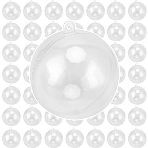 JEUIHAU 50 Pcs 6cm Clear Plastic Baubles to Fill, Transparent Ball Sphere Ornaments, DIY Christmas Decorative Baubles for Christmas, Party and Wedding