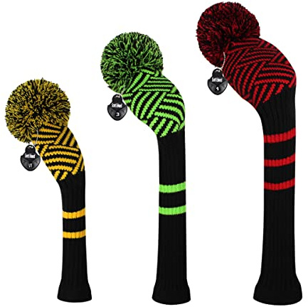 Scott Edward Stickad pom pom golf huvudbonad set för Driver Wood, Fairway och Utilities, droppskydd, träskydd, andra klubbskydd