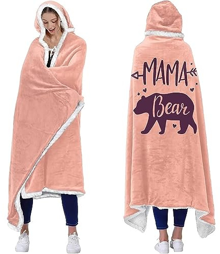 WJMSDK Mama Bear Sherpa Fleece Decke Mit Ärmeln - Geschenk für Mama von Tochter und Sohn zum Geburtstag oder Muttertag