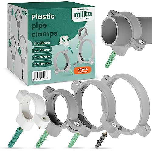 10x Millto™ Rohrschelle Halterung Rohr Klemme 32/50/75/110mm Stockschraube Dübel Stockschraube Dübel Rohrhalter Wasserrohrhalter Abwasserrohrschelle Kanalisationsrohrschelle Abwasserrohrhalterung