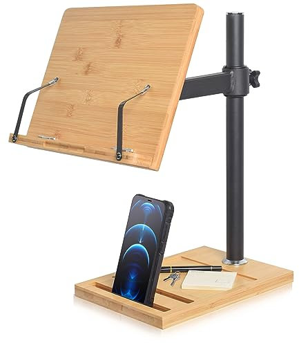 wishacc Buchständer zum Lesen, verstellbare Halterung mit Pad/Handyschlitz & Seitenclips, faltbarer Desktop-Riser für Kochbuch, Noten, Laptop, Rezept, Lehrbuch, Hände frei (27,9 x 20,6 cm)
