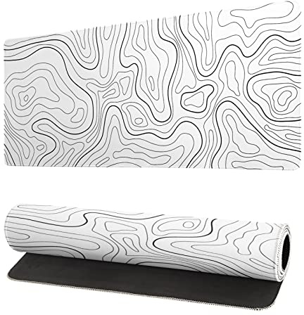 Gaming-Mauspad mit topografischer Kontur, XL, geografische Karte, Linien, erweiterte große Schreibtischunterlage, rutschfeste Gummiunterseite, genähte Kanten, lange Tastatur-Mauspad für Büro und