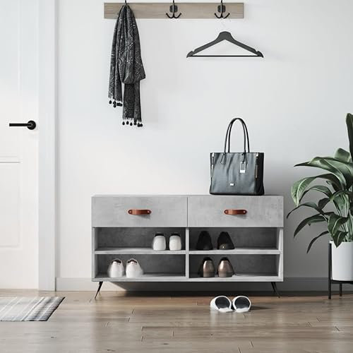 Homgoday Schuhbank Schuhregal mit Viel Stauraum Schuhaufbewahrung Schuhtruhe Sitzbank mit Schuhablage Schuhschrank für Eingang Flur Schlafzimmer Betongrau 102x35x55 cm Holzwerkstoff