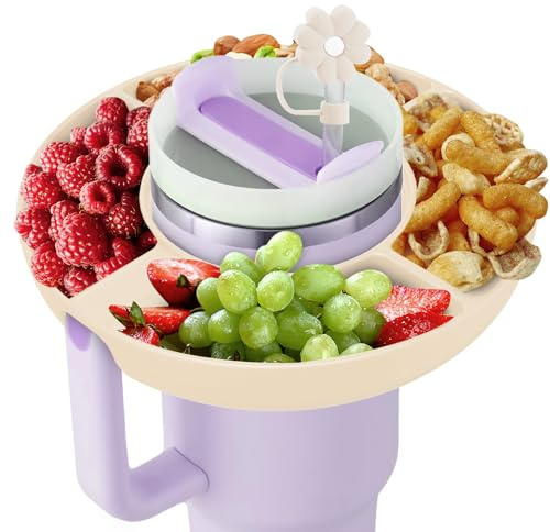 Snack Bowl for Stanley Cup 30 oz with Handle-Perfectly Compatible with Stanley Quencher H2.0 Tumbler 30 oz with Handle, Reusable Silicone Snack Tray, Stanley cup accessories (Cream Snack Bowl)
