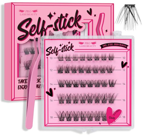 PRO LASHBEAUTY 40 Stück künstliche Wimpern, selbstklebend, wiederverwendbar, ohne Klebstoff, einfach zu verwenden (Gänseblümchen, D-10-18mix)