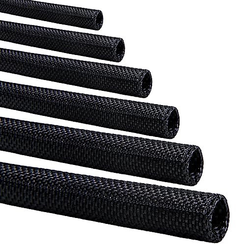 teziicus Split-Sleeve Wire Loom for High-Temperature Automotive Harness and Home Cable Management, 25ft - 1 inch Braided Cable Management Sleeve Cord Protector, Self-Wrapping Split Wire Loom