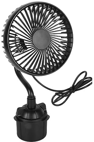 USB Car Cup Holder Fan 360° Rotating Gooseneck Portable Cooling Fan for Car Truck Lorry SUV – Quiet USB Powered Mini Fan with Hands-Free, Vehicle Interior Accessories Black