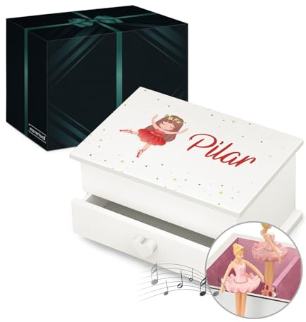 Maverton personalisierte Musik Schmuckdose mit Aufzieh-Spieluhr - Schmuckkästchen Ballerina - Musikspieldose für Mädchen zur Geburt - zum Geburtstag - Weihnachtsgeschenke - mit Schublade - Tänzerin