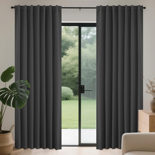 Joydeco Gardinen Blickdichte Vorhänge mit Schlaufen Verdeckten Dunkelgrau | 2er Set,H210 x B132 cm,Verdunklungsvorhänge für Schlafzimmer und Wohnzimmer,Hitzeschutz Thermovorhang,UV-schutz