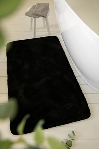 Wecon Home Joris getufteter Badteppich, 80 x 150 cm, schwarz | Badematte, kuscheliger Flauschiger weicher Flor, rutschfest und waschbar
