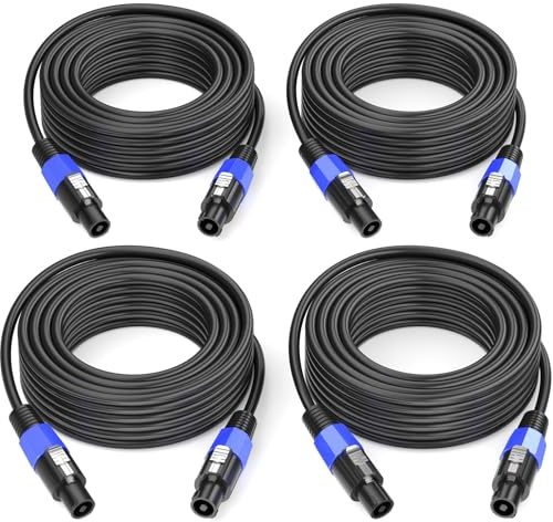 Jumwa 4pack 10M Speakon to Speakon Cables M-M for Heavy Duty Audio 15 AWG 2 Wires Speaker Cable with Twist Lock