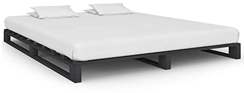 BUKSCYJS Bettrahmen,Bettlattenrost,Plattformbett,Palettenbett Grau Massivholz Kiefer 160×200 cmGeräuschlos, einfache Installation, geeignet für Schlafzimmer