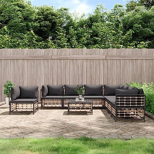 Juroupi 9-TLG. Garten-Lounge-Set mit Kissen GartenmöBel Set Balkon Lounge Gartenlounge Set TerrassenmöBel Set MöBelsets Anthrazit Poly Rattan - 3186811