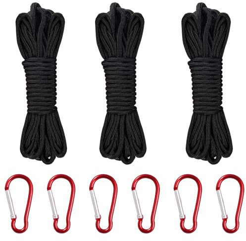 3 Corda Intrecciata Multifunzionale, 10M Corda di Cotone Morbido, Corda In Nylon con 6 Fibbie da Alpinismo, Corda per Il Campeggio, L'outdoor, Il Fai Da Te