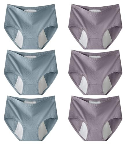 MOONBADI Unterhosen Damen PeriodenunterschwäSche Baumwolle - Menstruationsunterwäsche Hygienische waschbare Periodenunterschwäsche Periodenslip Damen 6er Pack 5XL Mischfarbe-5