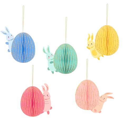 NICROHOME EUR Osterparty-Dekorationen, 5er-Pack, bunte süße Hasen und Ostereier, Baum-Hängedekorationen aus Papierwaben für Kinderpartys, Geburtstage, Ostern, Innen- und Außenszenen-Dekoration