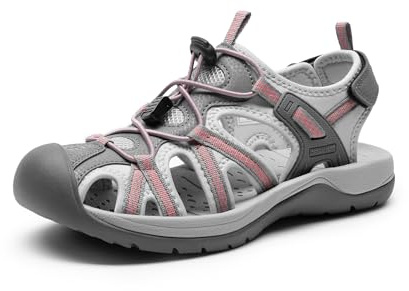 DREAM PAIRS Women's Hiking Sandals Adventurous Summer Sports Shoes Outdoor,Size 8.5,Grey/Coral,DWUMST2502