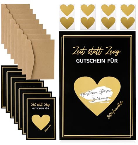 8pcs Gutscheine zum selber ausfüllen, Zeit statt Zeug Gutschein zum selber ausfüllen, DIY Rubbelkarten mit Umschlägen Set, Personalisierte Geschenke als besondere Geschenkidee für Geburtstag (Schwarz)