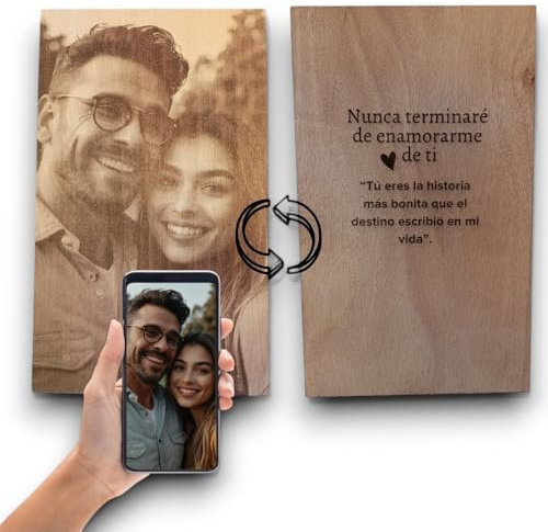 Cuadro Personalizado con Foto y Frase | Grabado en Madera | Regalo Original para Parejas, Aniversarios o Novios | Lienzo Original tanto para Mujer o Hombre
