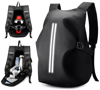 WEPLAN Sac a Dos Moto Etanche Sac à Dos pour Casque de Moto Sac Moto Homme Sac à Dos Coque Rigide Sac à Dos Vélo Réfléchissant Sac à Dos Randonnée Homme Femme Sangle Transport Casque Moto,Noir