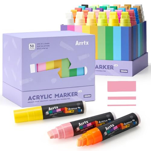 Arrtx 30 Color Acrylic Jumbo Markers 15mm Jumbo Felt Tip, Acrylic Paint Pens for Rock Painting, Stone, Glass, Easter Egg, Wood and Fabric Painting-Acrylic Markers DIY Crafts Making Art Supplies