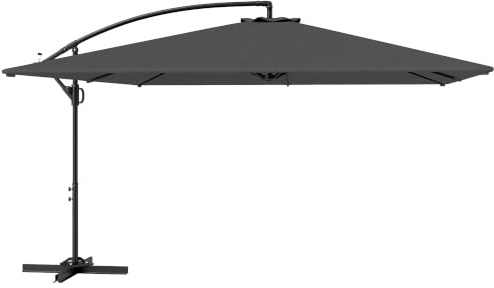 Outsunny Parasol Déporté Rectangulaire 3,6 x 3,9 m avec Manivelle Gris | Parasol de Jardin Extérieur, Base Croisée, Inclinable, Rotation à 360°, Toile Polyester 180 g/m², Protection UV UPF50+