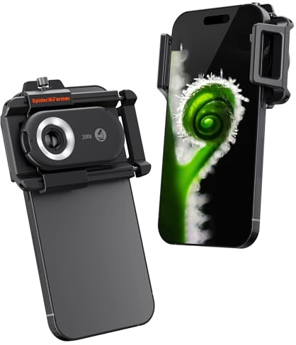 Spider Farmer Phone Microscope, 200X Magnification Portable Microscope with LED UV Light CPL Lens for iPhone & Android Phone Zoom Lens Attachment for Plants/Coins/Jewelry