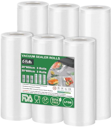 Sacchetti per Sottovuoto, 6 Rotoli 20/30x600cm (36m) Termosigillabile Buste Sottovuoto Alimenti per Macchina e cottura Sous Vide Senza BPA