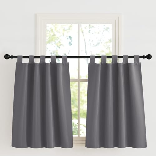 KGORGE Rideaux Occultant Court - Rideau Cuisine, Lot de 2 Opaque Draperies Intérieurs Anti UV Anti Lumiere Decoration pour Petite Fenetre Porte Armoires Placard avec Pattes, 90x90 cm, Gris