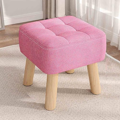 Multifunktionaler rosa Ottomane mit Fußstütze, kleiner gepolsterter Pouf zum Wechseln von Schuhen, Make-up, Schminktisch, Hocker, Couchtisch, 30 x 30 x 34 cm, ideal für Wohnzimmer und Salon