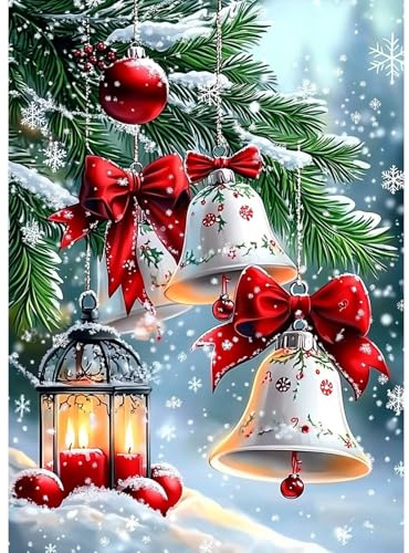 MAXBYE Christmas Diamond Painting Erwachsene DIY Diamond Art Komplett Set, Weiße Weihnachtsglocken Runde Gem Kunst Kunsthandwerk Diamant Bilder Kristall Kreuzstich Home Wall Decor Geschenk 30x40cm