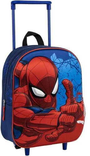 Spider-Man-Trolley-Rucksack für Kinder mit Rollen und ausziehbarem Griff – robuster Spiderman-Schulkoffer-Rucksack mit blauem und rotem Marvel-Superhelden-Design