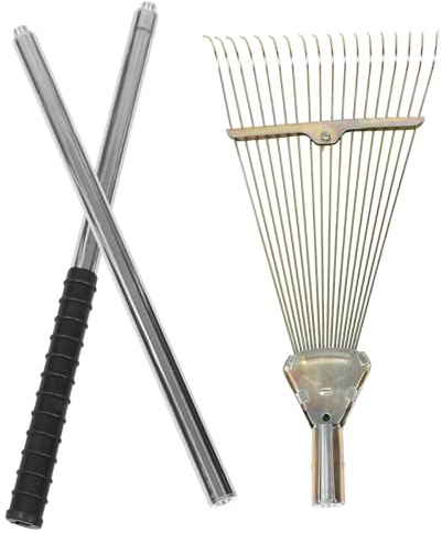 UPKOCH Rastrello Da in Metallo Per Foglie e Detriti Rebbi in Acciaio Larghi e Regolabili Design Staccabile Per Piscine Cortili e Giardinaggio Manuale