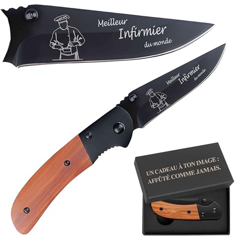 Planetee Couteau Cuisinier Meilleur Infirmier du monde | Canif | Couteau pliant | Charcutier Boucher | Boîte de rangement | Idée Cadeau Noël Papa Anniversaire