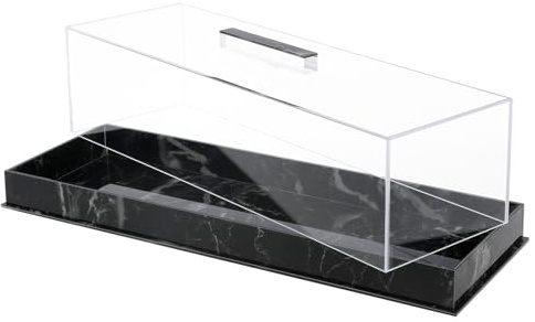 Rectangular Serving Tray With Lid Grey Marbleized Grain Cake Stand, Acrylic Holder Dessert Holder Tray, Rectangle Pastry Display Case, Elegant Marble Dessert Box (Black)