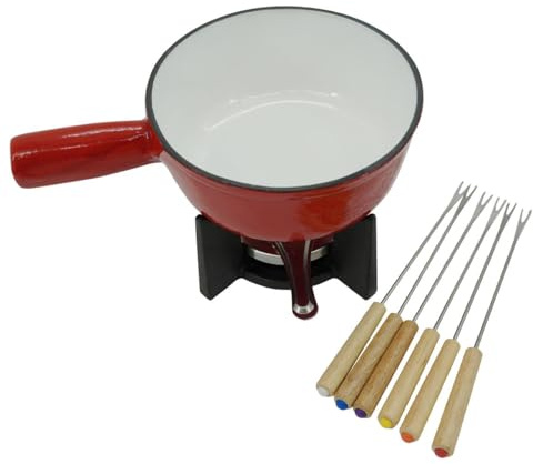 Fackelmann 687915 Set à Fondue au Fromage 2 Personnes Fonte émaillée Appareil, Bois,Acier Inoxydable, Noir,Blanc,Rouge