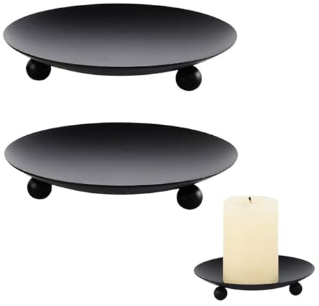 YAZWUR 2 pezzi Portacandele in Metallo Nero, Candelieri Rotondo Supporto, Porta Candele, Porta Candele da Tavolo Per Decorazione di Incenso Matrimonio, Casa e Feste/Natalizia