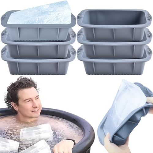 Máquina para hacer cubitos de hielo, moldes grandes para cubitos de hielo, 6 moldes de silicona de 10x5x3 pulgadas con mango para baño/refrigerador, bandeja multiusos antiadherente de fácil liberació