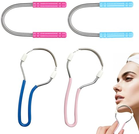 4 Stück Pink und Blau Gesichtshaarentferner für Frauen – für Oberlippe | Manuelle Feder Haarentfernung Gesicht Damen – Schmerzfreie Gesichtshaarentferner für Oberlippe – Wangen und Kinn Tragbarer
