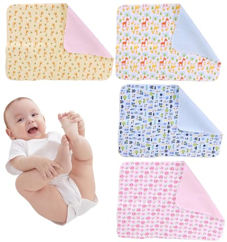 Fasciatoio per bambino, 4 pezzi Fasciatoio impermeabile da 20x28 pollici, Fodera in cotone traspirante, Tappetino per pannolini lavabile e riutilizzabile per casa, camera da letto, viaggio, campeggio