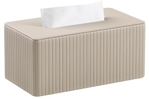 Kosmetiktücherbox - Leder Taschentuchbox, Taschentuchspender Tücherbox, Kosmetiktuchbox, Rechteckige Tissue Box Tücherbox aus PU Leder für Wohnzimmer, Badezimmer & Büro (Beige Striped)