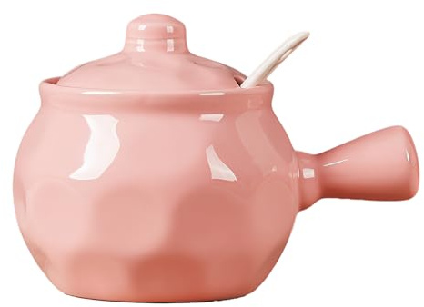 XNXYZABCE Zuccheriera in porcellana con coperchio e cucchiai Zuccheriera da bar con coperchio e cucchiaio, multicolore, 300 ml/600 ml(Pink,300ml)