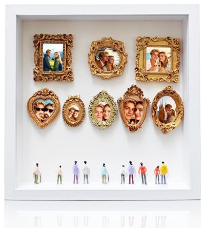 Dumeher Museum of us, Mini Museum zum Selbermachen enthalten 3D Weiß Bilderrahmen Tiefer Rahmen, goldfarben Mini-Vintage-Rahmen und Mini Figuren Menschen für Objekte, Hochzeit, DIY Kunstwerke