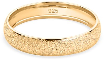 TJC 925 Sterling Silver Sandblasted Band Ring, Yellow Gold Plated, Size M