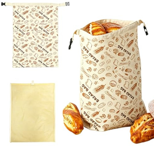 Bienenwachs Brotbeutel 32x43cm - Wiederverwendbare Bienenwachs Brotbeutel - Set aus Baumwolle mit Bienenwach - mit Bienenwachstuch Innenfutter - Zur Erhaltung der Frische von Brot und Backwaren