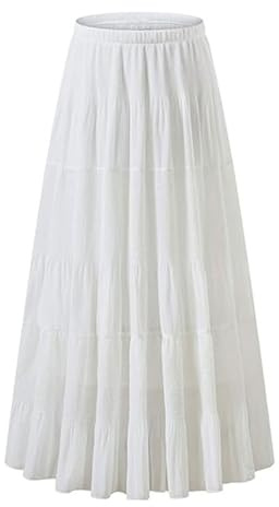 Elastisk Hög Midja Plisserad Midikjol I Chiffong for Kvinnor Casual A-linje Flowy Partykjol(White,XL)