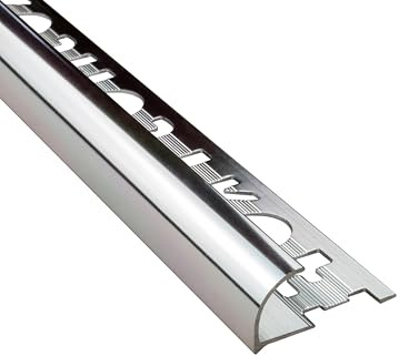Alu Viertelkreis Fliesen eloxiert, pulverbeschichtet, 2,7m 10mm poliert | Für weiche Kantenübergänge und geschützte Fliesenaußenecken, für 10mm Fliesenhöhe, 2,7m, Aluminium, eloxiert, silber