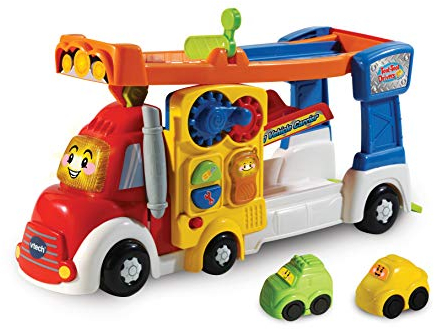 VTech Toot-Toot Drivers Big Vehicle Carrier, Baby Interactive Toys for Toddlers, 2-in-1 Car Carrier with Two Mini Vehicles, Cars with Sounds and Music, for Kids Aged 1 to 5 Years, English Version