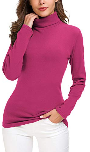 EXCHIC Mujer Casual Ajustado Cuello Alto Jerséis Camisa Manga Larga Elástico Pullover